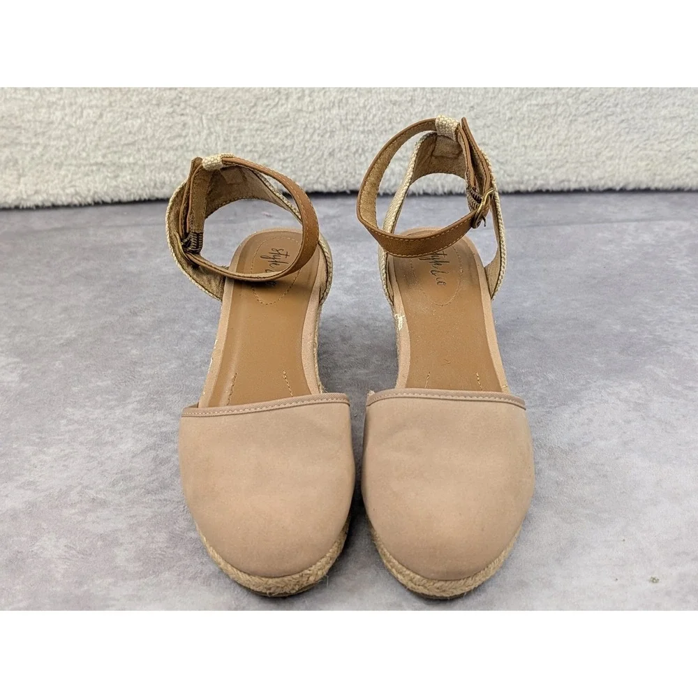 Style & Co Tan Espadrille Wedge Sandals Womens 7M Ankle Strap Closed Toe Shoes
